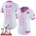 Womens Nike New England Patriots #6 Ryan Allen Limited White Pink Rush Fashion Super Bowl LI 51 NFL Jersey