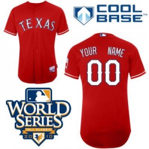 Customized Texas Rangers Jersey Red Cool Base 2010 World Series Patch Baseball