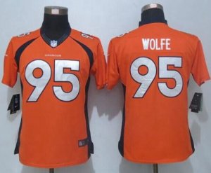 Women Nike Denver Broncos #95 Derek Wolfe Orange Team Color Stitched NFL New Limited Jersey