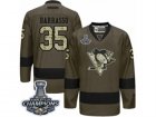 Mens Reebok Pittsburgh Penguins #35 Tom Barrasso Premier Green Salute to Service 2017 Stanley Cup Champions NHL Jersey