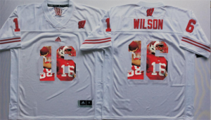 Wisconsin Badgers 16 Russell Wilson White Portrait Number College Jersey