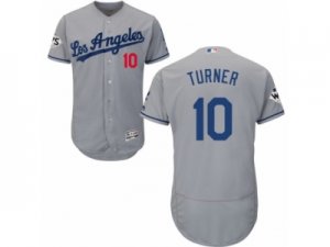 Los Angeles Dodgers #10 Justin Turner Authentic Grey Road 2017 World Series Bound Flex Base MLB Jersey