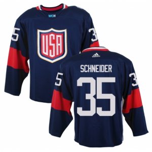 Youth Adidas Team USA #35 Cory Schneider Authentic Navy Blue Away 2016 World Cup Ice Hockey Jersey