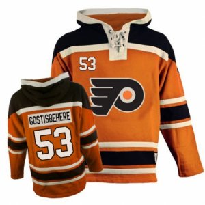 Mens Old Time Hockey Philadelphia Flyers #53 Shayne Gostisbehere Authentic Orange Pullover Hoodie NHL Jersey