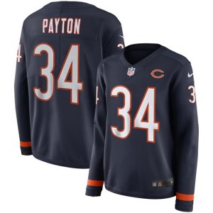 Nike Bears #34 Walter Payton Navy Therma Long Sleeve Jersey