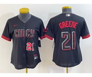 Women\'s Cincinnati Reds #21 Hunter Greene Number Black 2023 City Connect Cool Base Stitched Jersey2