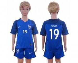 France #19 Pogba Home Kid Soccer Country Jersey