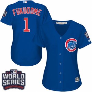 Women\'s Majestic Chicago Cubs #1 Kosuke Fukudome Authentic Royal Blue Alternate 2016 World Series Bound Cool Base MLB Jersey