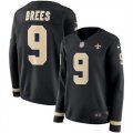 Nike Saints #9 Drew Brees Black Women Therma Long Sleeve Jersey