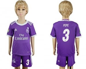 Real Madrid #3 Pepe Away Kid Soccer Club Jersey