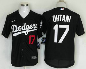 Men\'s Los Angeles Dodgers #17 Shohei Ohtani Number Black Stitched Cool Base Nike Jersey