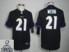 2013 Super Bowl XLVII Youth NEW NFL Baltimore Ravens 21 Lardarius Webb Black Jerseys(Youth Limited)