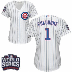 Women\'s Majestic Chicago Cubs #1 Kosuke Fukudome Authentic White Home 2016 World Series Bound Cool Base MLB Jersey