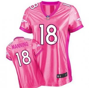 nike Women Denver Broncos #18 Peyton Manning pink love jersey