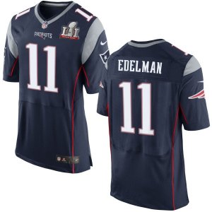 Mens Nike New England Patriots #11 Julian Edelman Elite Navy Blue Team Color Super Bowl LI 51 NFL Jersey