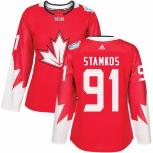 Women\'s Adidas Team Canada #91 Steven Stamkos Authentic Red Away 2016 World Cup Hockey Jersey