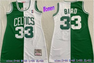 Celtics #33 Larry Bird Split Green White Women Hardwood Classics Jersey