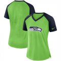Seattle Seahawks Nike Womens Top V Neck T-Shirt Neon Green College Navy