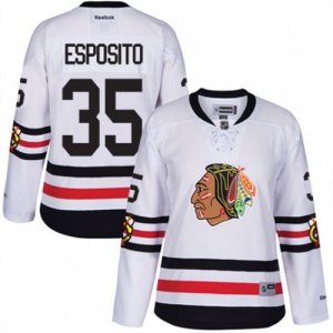 Womens Reebok Chicago Blackhawks #35 Tony Esposito Authentic White 2017 Winter Classic NHL Jersey