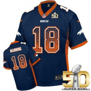 Nike Denver Broncos #18 Peyton Manning Navy Blue Alternate Super Bowl 50 Men Stitched NFL Elite Drift Fashion Jersey