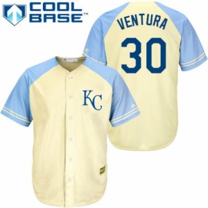 Men\'s Majestic Kansas City Royals #30 Yordano Ventura Authentic Cream Exclusive Vintage Cool Base MLB Jersey