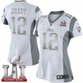 Womens Nike New England Patriots #12 Tom Brady Limited White Platinum Super Bowl LI 51 NFL Jersey