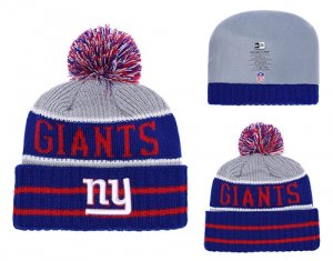 New York Giants Royal Banner Block Cuffed Knit Hat With Pom YD