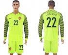 Portugal #22 Carvalho Green Long Sleeves Goalkeeper Soccer Country Jersey