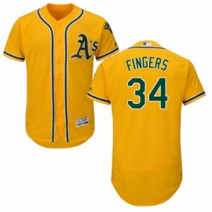 Men\'s Majestic Oakland Athletics #34 Rollie Fingers Gold Flexbase Authentic Collection MLB Jersey