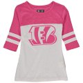 Cincinnati Bengals 5th & Ocean By New Era Girls Youth Jersey 34 Sleeve T-Shirt White Pink
