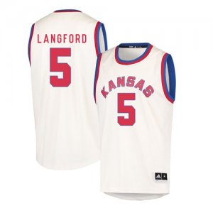 Kansas Jayhawks #5 Keith Langford Cream Throwback College Basketball Jersey