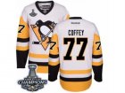 Mens Reebok Pittsburgh Penguins #77 Paul Coffey Premier White Away 2017 Stanley Cup Champions NHL Jersey