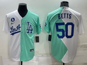 Dodgers #50 Mookie Betts White Green Nike Split 2022 MLB All-Star Jersey