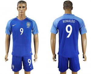 Brazil #9 Ronaldo Blue Soccer Country Jersey