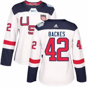 Women\'s Adidas Team USA #42 David Backes Authentic White Home 2016 World Cup Hockey Jersey