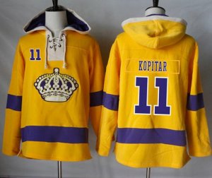 Mens Los Angeles Kings #11 Anze Kopitar Gold Sawyer Hooded Sweatshirt Stitched NHL Jersey