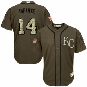Men\'s Majestic Kansas City Royals #14 Omar Infante Authentic Green Salute to Service MLB Jersey