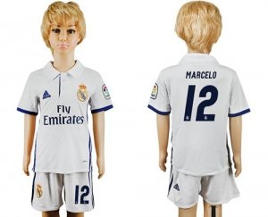 Real Madrid #12 Marcelo White Home Kid Soccer Club Jersey