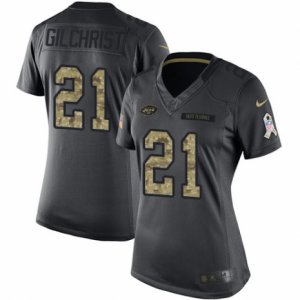 Women\'s Nike New York Jets #21 Marcus Gilchrist Limited Black 2016 Salute to Service NFL Jersey