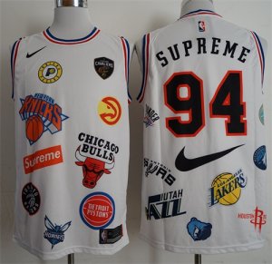 Bulls #94 SUPREME white Throwback Jersey