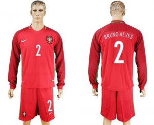 Portugal #2 Bruno Alves Home Long Sleeves Soccer Country Jersey