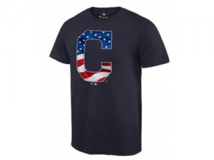 Mens Cleveland Indians USA Flag Fashion T-Shirt Navy Blue