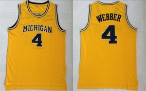 Michigan Wolverines #4 Chris Webber Yellow Mesh College Basketball Jersey