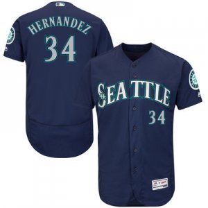 2016 Men Seattle Mariners #34 Felix Hernandez Majestic Navy Flexbase Authentic Collection Player Jersey