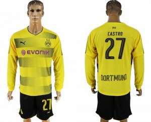 2017-18 Dortmund 27 CASTRO Home Long Sleeve Soccer Jersey