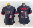 Women's Cincinnati Reds #30 Ken Griffey Jr Number Black 2023 City Connect Cool Base Stitched Jersey