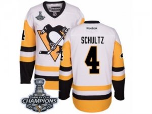 Mens Reebok Pittsburgh Penguins #4 Justin Schultz Premier White Away 2017 Stanley Cup Champions NHL Jersey