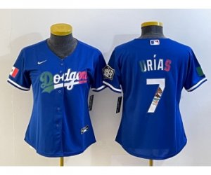 Women\'s Los Angeles Dodgers #7 Julio Urias Blue 2020 World Series Cool Base Nike Jersey