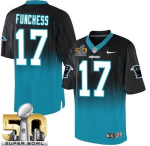 Nike Carolina Panthers #17 Devin Funchess BlackBlue Super Bowl 50 Men Stitched NFL Elite Fadeaway Fashion Jersey