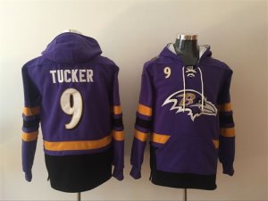 Baltimore Ravens #9 Justin Tucker Purple All Stitched Hooded Sweatshirt